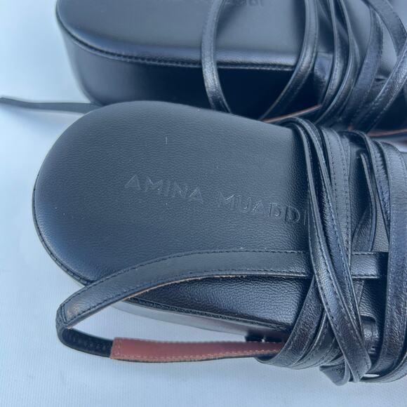 Amina Muaddi Jamie Lambskin Leather Lace Up Flatforms Platform 10 Black 41 - Picture 6 of 13